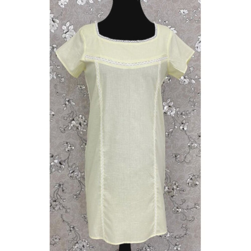 SoieRose SR1096 Women's Sleek Fit 100% Cotton Nightgown - Light Yellow